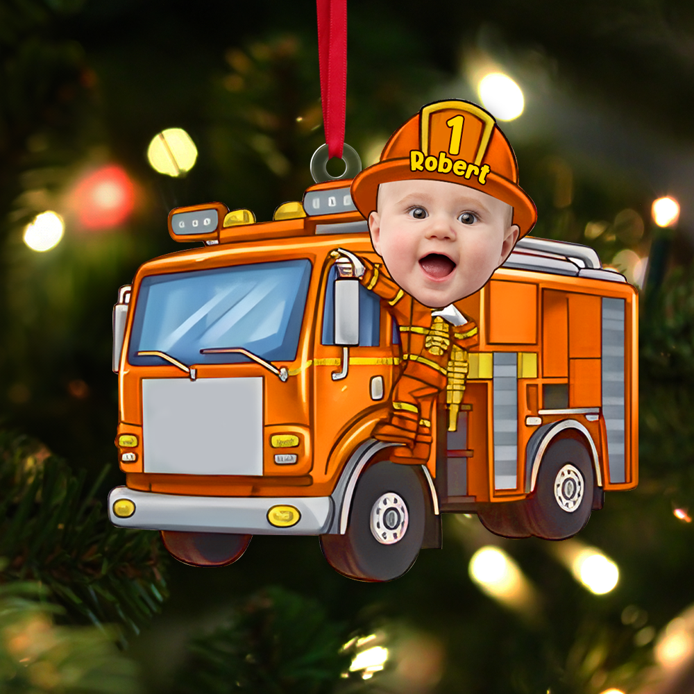 Custom Photo Funny Gifts For Kid Christmas Firefighter Ornament 01xqpu191124 - Ornament - GoDuckee