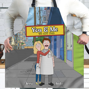 Personalized Gifts For Couple Apron Cartoon Lover 05XQLU251224HG - Aprons - GoDuckee