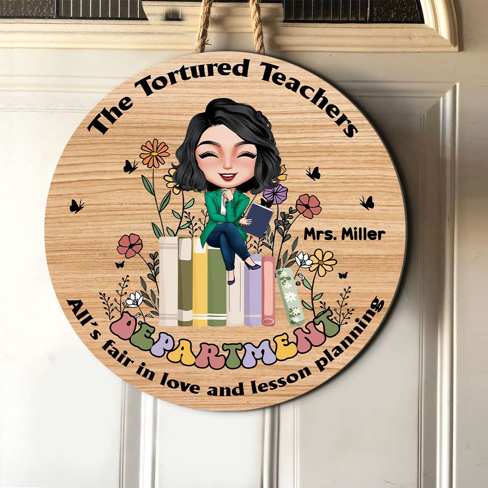 Personalized Gifts For Teacher Wood Sign, Teacher With Stack Books 01NAMH100724HH - Wood Sign - GoDuckee