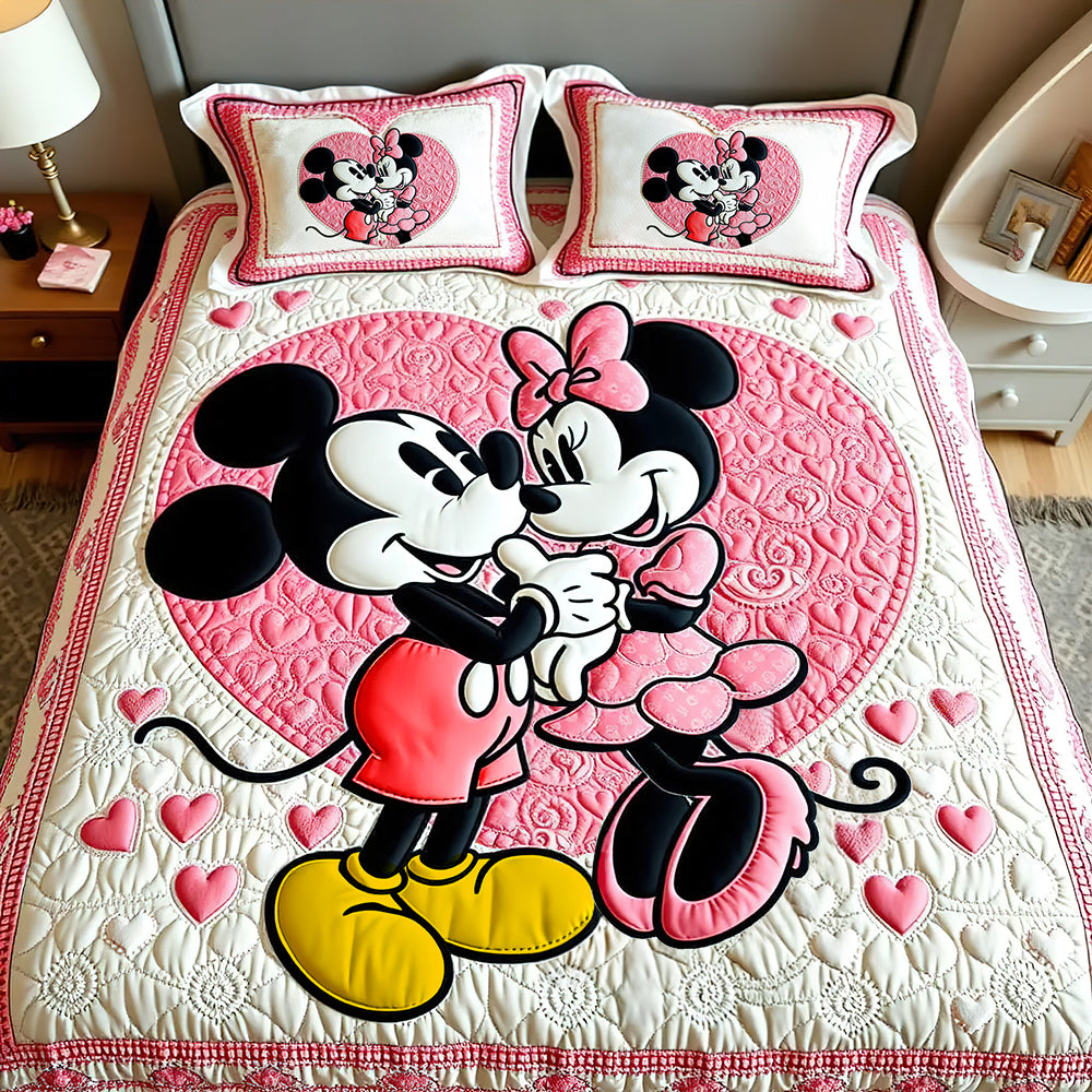 Gifts For Couple Quilt Bed Set, Cute Cartoon Couple, Soft Pink & White Bedding Set 03qhqn230125 - Blanket - GoDuckee