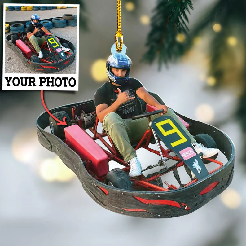 Custom Photo Gifts For Go-kart Racing Lovers, Upload Kart Racing Photo Christmas Ornament 25pgvp140924 - Ornament - GoDuckee