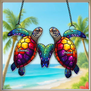 Ocean Soulmates Turtle Suncatcher Ornament - Personalized Gifts For Couple 05TOLU080725 - Ornament - GoDuckee