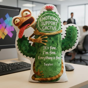 Fun Lizard Hugging Emotional Support Cactus Custom Shape Pillow - Personalized Gifts For Coworker 04qhqn221125 - Pillow - GoDuckee