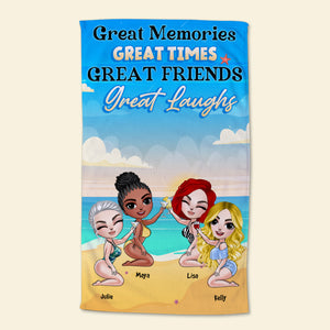 Great Memories, Great Times, Gift For Friends, Personalized Beach Towel, Beach Friends Drinking Towel, Summer Gift - Beach Towel - GoDuckee