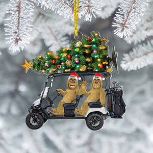 Personalized Gifts For Golf Couple Christmas Ornament, Bigfoot Riding Golf Cart 032qhtn240924 - Ornament - GoDuckee