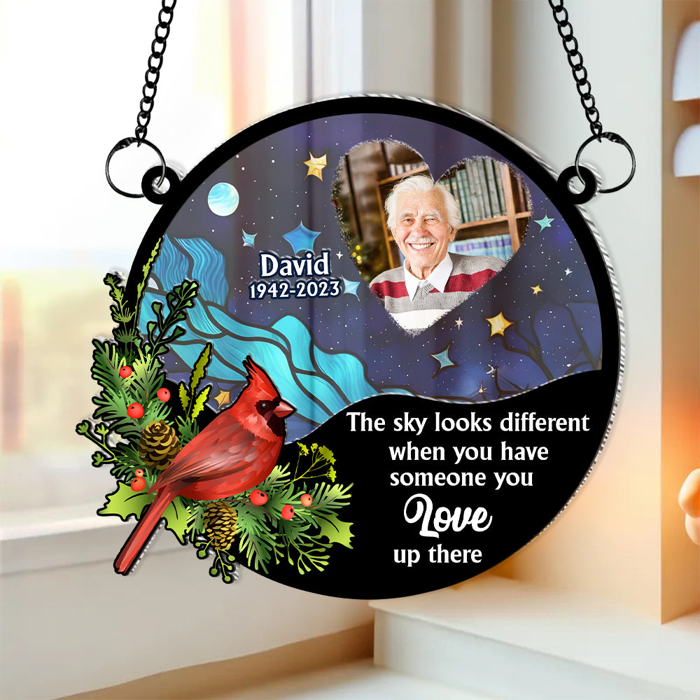 Custom Photo Heaven Suncatcher, Memorial The Sky Looks Different When You Have Someone You Love Up There Suncatcher 04TOMH270824 - Ornament - GoDuckee