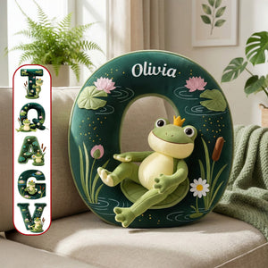 Adorable Frog Initial Pillow - Personalized Gift For Frog Lovers 02PGMG041225 - Pillow - GoDuckee