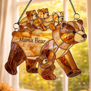 Mama Bear Suncatcher - Personalized Gifts For Mother's Day Suncatcher Ornament 03HUDT090426 - Ornament - GoDuckee