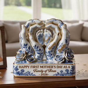 Toile De Jouy Family First Mother's Day Plaque - Personalized Gifts For Moms 02QHLU130326 - Shaped Plaques - GoDuckee