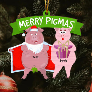 Personalized Gifts For Couple Wood Ornament 02ohqn021024 Funny Pig Couple - Ornament - GoDuckee