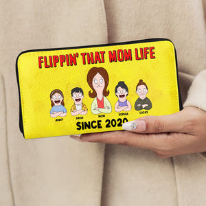 Personalized Gifts For Mom Leather Wallet 02totn120325hg Flippin' That Mom Life - Leather Wallet - GoDuckee