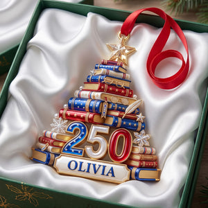 Book Stack Christmas Tree Ornament - Personalized 250th Anniversary Gift For Book Lovers 02PGTN220826