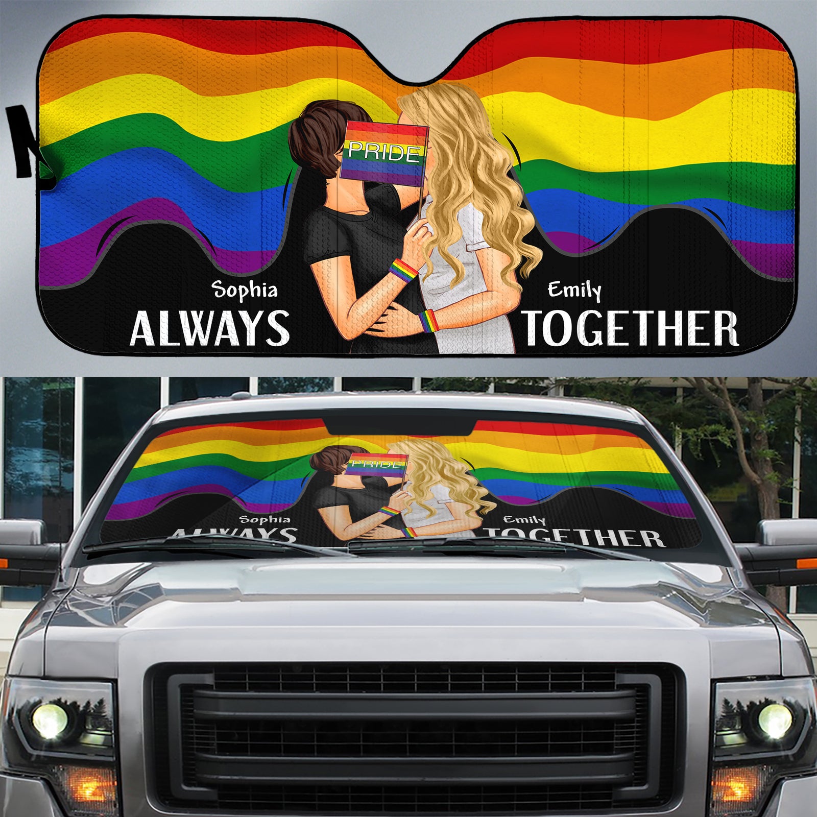 Personalized Gifts For Couple Windshield Sunshade 04OHQN190624 Kising LGBT Couple - Doormat - GoDuckee