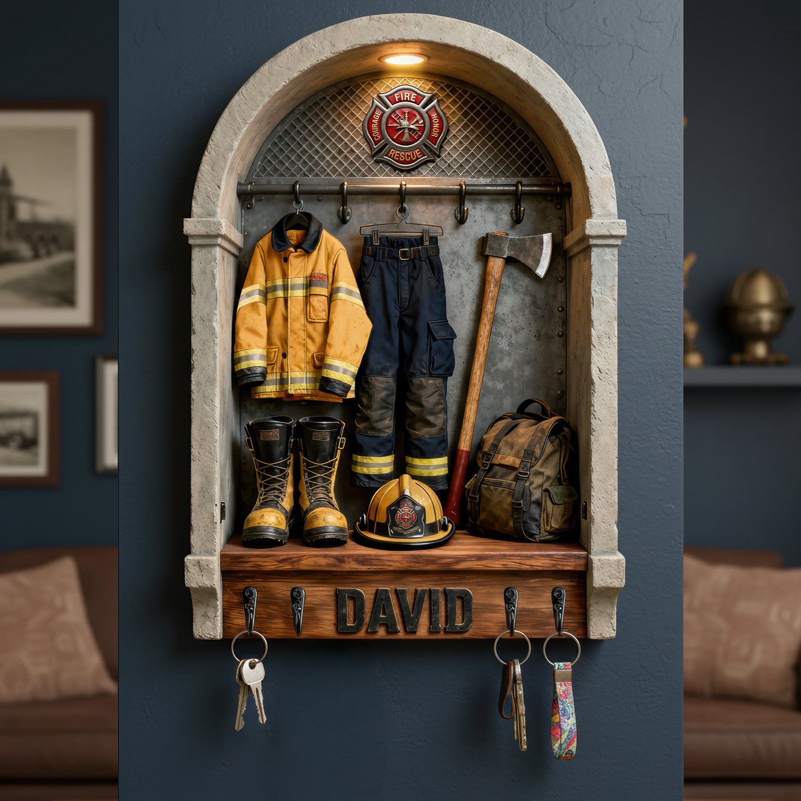 Firefighter Gear Wood Key Hanger – Personalized Gifts For Firefighter 03toqn161225 - Wood Sign - GoDuckee
