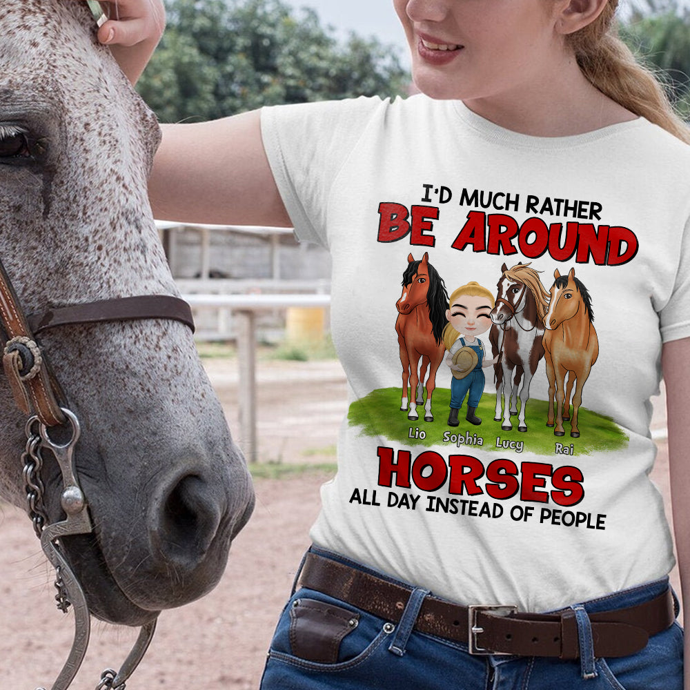 I'd Rather Be Around Horses All Day Personalized Shirt, Gift For Horse Lover - Shirts - GoDuckee