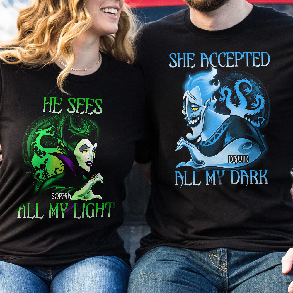 Personalized Gifts For Couple Shirts He Sees All My Light He Accepted All My Dark - Shirts - GoDuckee