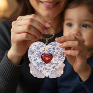 Toile De Jouy Mommy Puzzle Heart Keychain Personalized Gifts For Mom 01PALU240426 - Keychains - GoDuckee