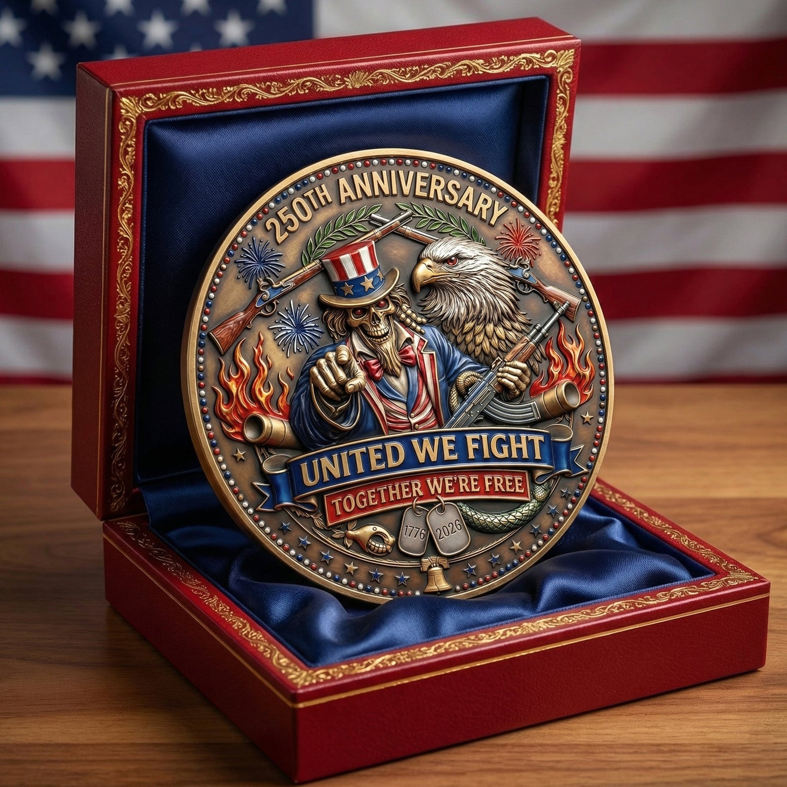 Celebrated America 250th Anniversary Printed Metal Coin - Personalized Gifts 03tyqn240326 - Coin - GoDuckee