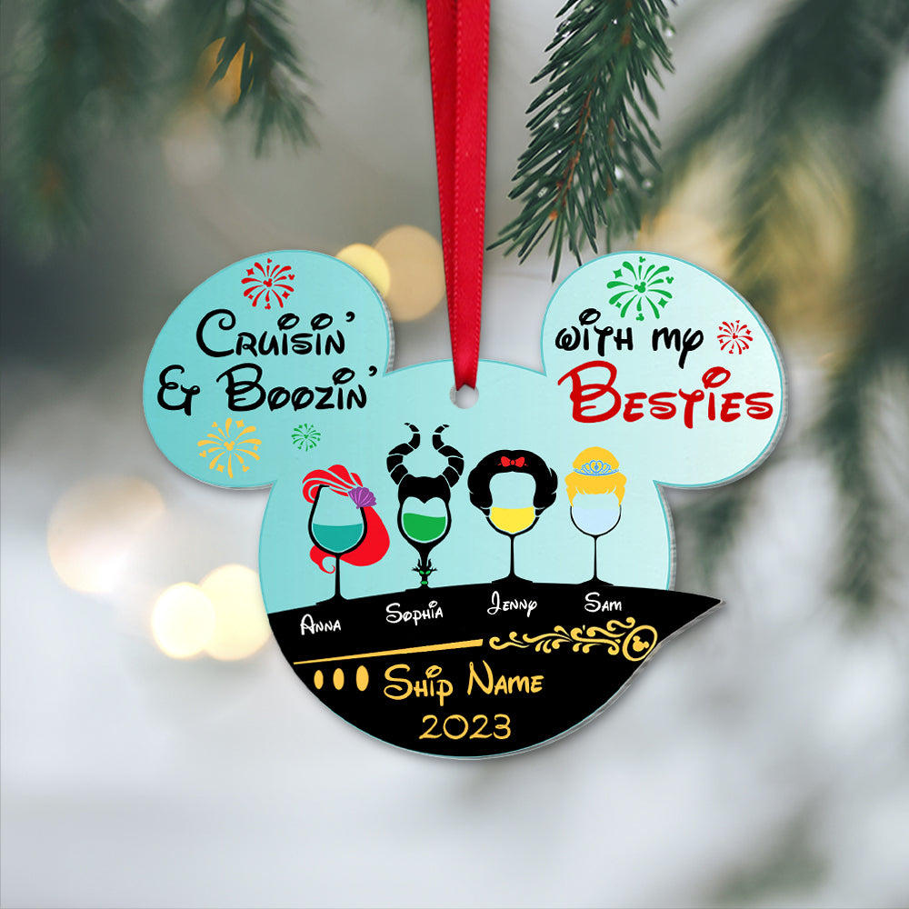 Gift For Cruising Friends, Cruisin' & Boozin' With My Besties Personalized Ornament 04QHTN031123 - Ornament - GoDuckee