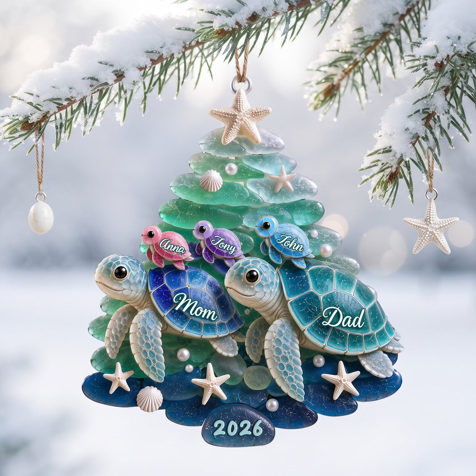 Turtle Family Christmas Ornament - Personalized Gifts For Family 02nalu060826 - Ornament - GoDuckee