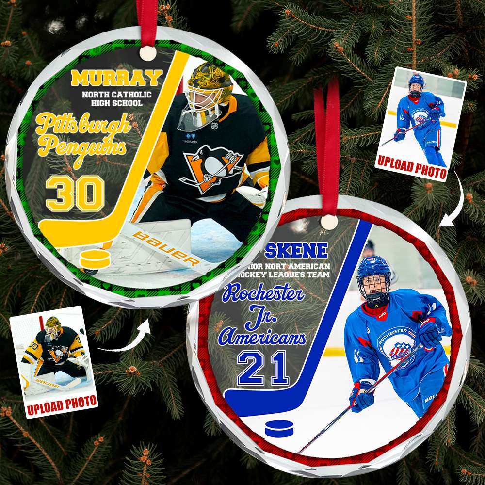 Custom Photo Gifts For Ice Hockey Player Christmas Ornament 05ACDT191024 - Ornament - GoDuckee