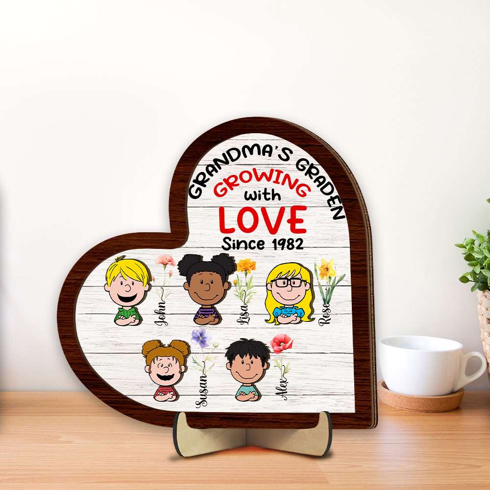 Personalized Gifts For Grandma, Mom Wood Sign 2 Layer Cartoon Kids 01XQMH180125HH - Wood Sign - GoDuckee