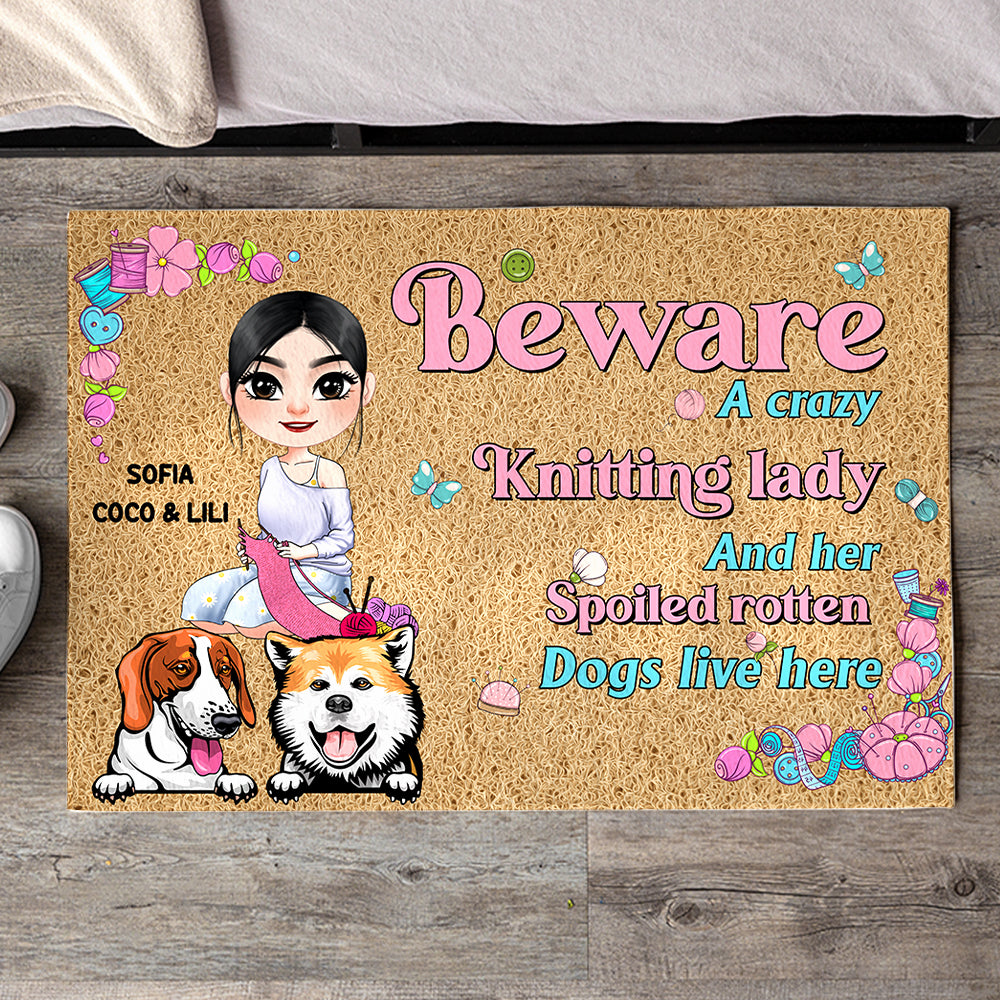 Personalized Gifts For Knitting Lady & Dog Lovers Doormat 02NAMH290724HH - Doormat - GoDuckee