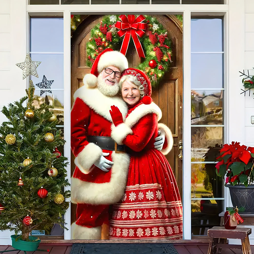 Custom Photo Gifts For Couple Door Cover 06acqn280924 Christmas Couple - Door Covers - GoDuckee