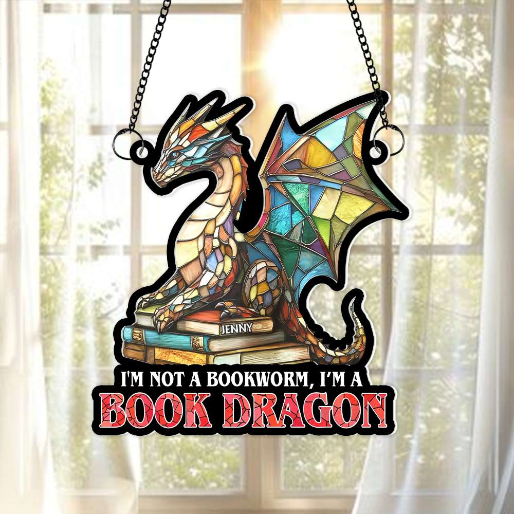 Personalized Gifts For Book Lover Suncatcher Ornament Dragon Reading Book 032XQMH060125 - Ornament - GoDuckee
