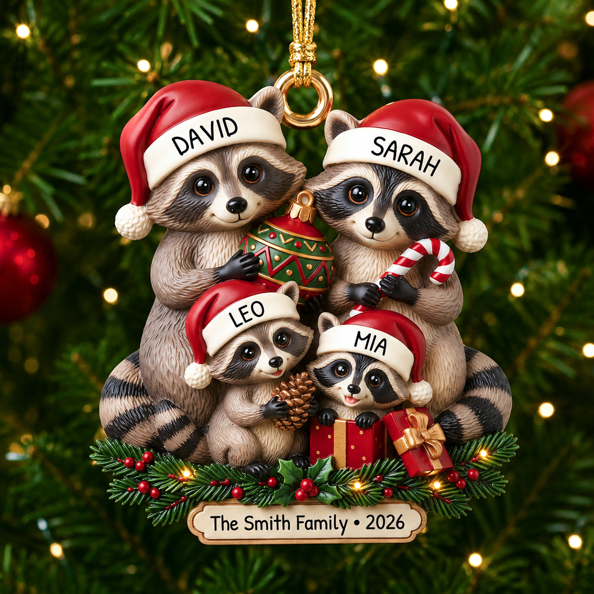 Lovely Raccoon Family Acrylic Ornament - Personalized Christmas Gifts For Family 03tydh140826 - Ornament - GoDuckee