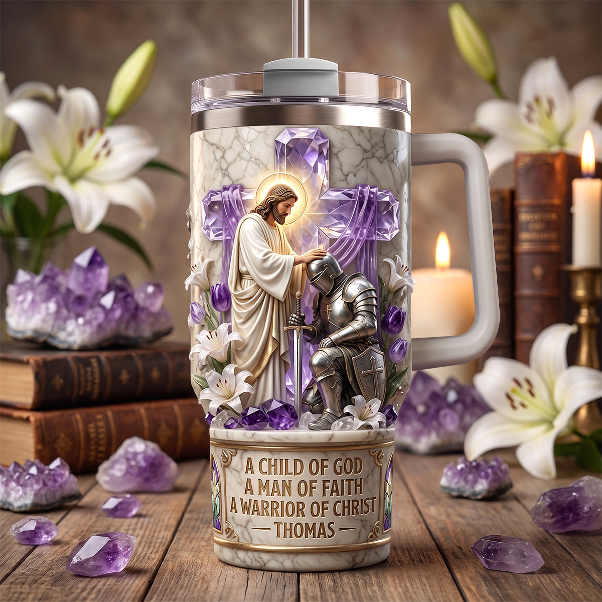 Knight Kneeling Before God 40oz Tumbler With Handle - Personalized Gifts For Christians 02tydh060726 - Tumbler Cup - GoDuckee