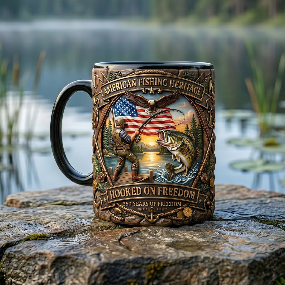 Hooked On Freedom Accent Mug - Personalized Gift For Fisherman 04tytn250626 - Coffee Mug - GoDuckee