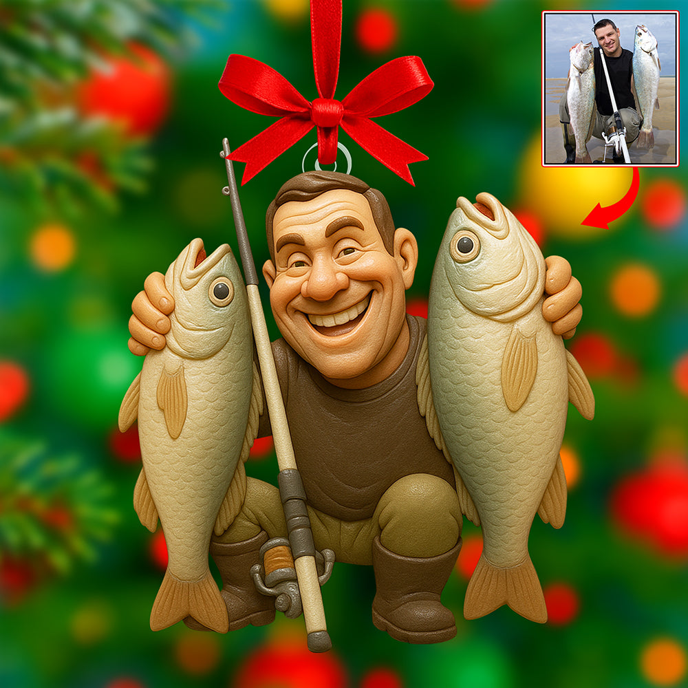 Funny Caricature Christmas Ornament – Custom Photo Gifts for Fishing Lovers 05ohqn180825 - Ornament - GoDuckee