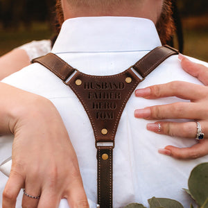 Personalized Gifts For Dad Leather Suspenders Father Husband Hero - Suspenders - GoDuckee