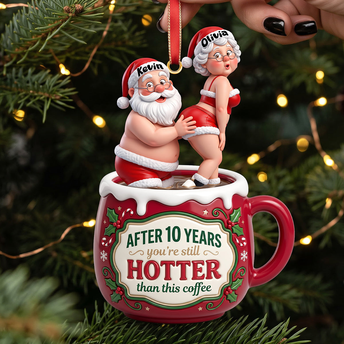 Santa’s Naughty Love Couple Ornament - Personalized Christmas Gifts 01tota230926 - Ornament - GoDuckee