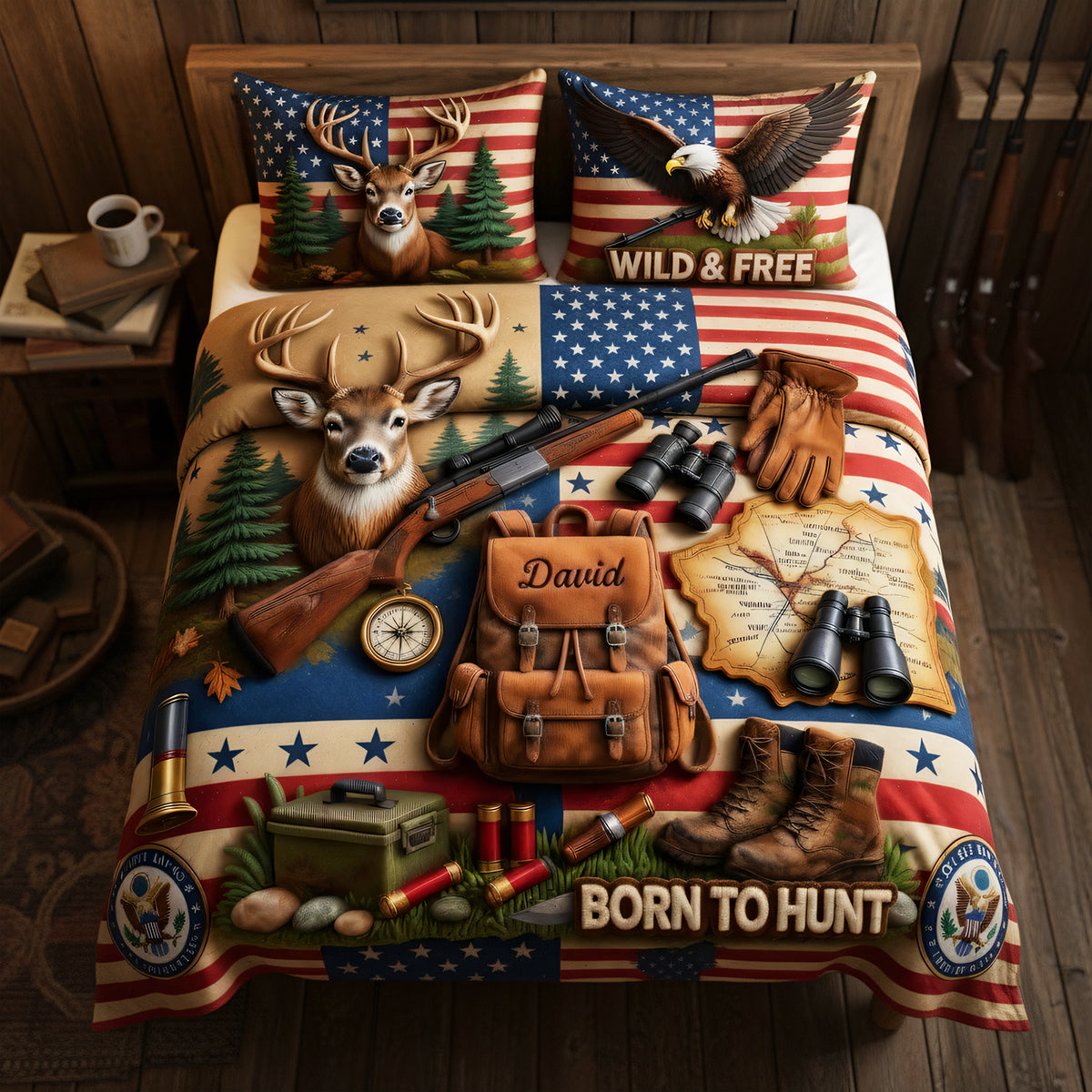 Proud American Hunter Quilt Bedding Set - Personalized Gifts For Hunters 04tyta260326 - Bedding Set - GoDuckee
