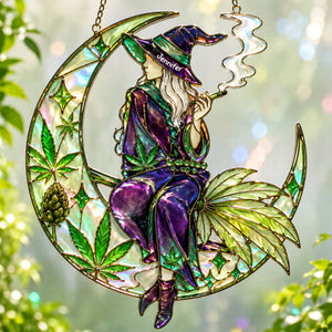 Herb Smoking Witch Suncatcher, Personalized Gifts For Weed Lovers 06qhqn010826