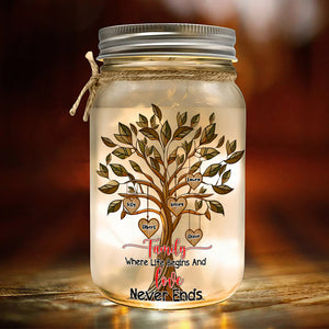 Personalized Gifts For Family Mason Jar Light, Where Life Begins And Love Never Ends 05TGLU111024 - Drink Jar - GoDuckee