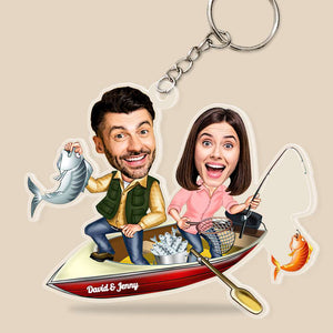 Fishing Couple Personalized Keychain Upload Face Photo, Gift For Him/Her - Keychains - GoDuckee