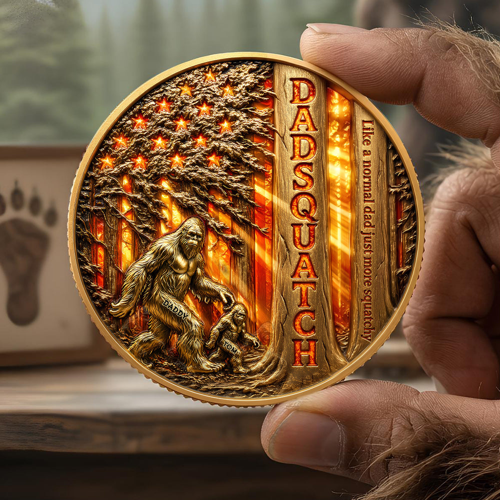 Bigfoot Dad Walking In American Forest Coin, Personalized Gifts For Dads 01qhdt280426 - Coin - GoDuckee