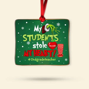 My Students Stole My Heart, Gift For Teacher, Personalized Acrylic Ornament, Green Teacher Ornament, Christmas Gift 01HTHN101023 - Ornament - GoDuckee