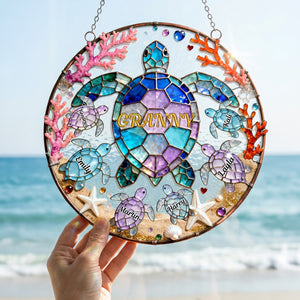 Turtle Mom Suncatcher Ornament Personalized Mothers Day Gifts 01HUMG230226 - Ornament - GoDuckee