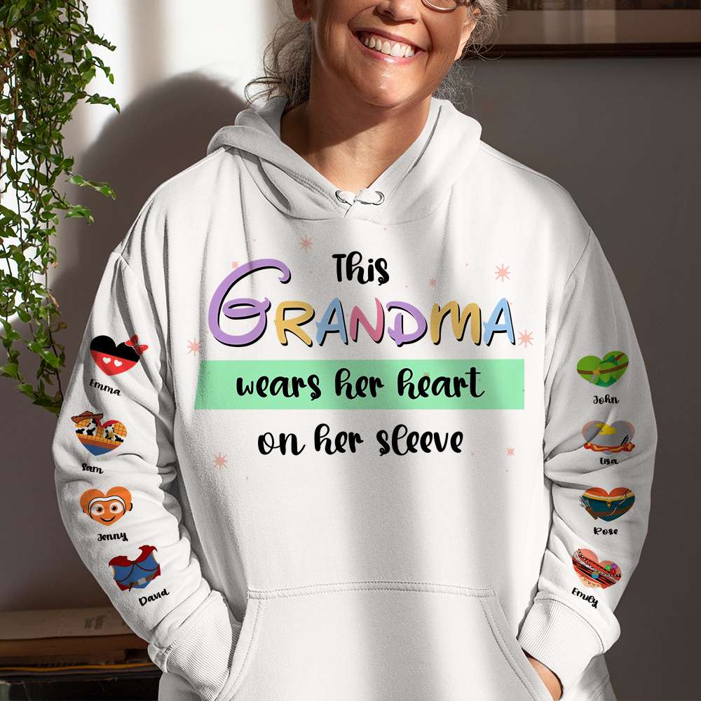 Personalized Gifts For Grandma 3D Shirt This Grandma Wears Her Heart On Her Sleeve 01QHMH290224 - 3D Shirts - GoDuckee