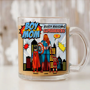 Boy Mom Clear Glass Mug Personalized Gifts For Mom 02NAQN280325PA - Clear Glass Mug - GoDuckee