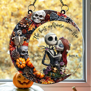 Personalized Halloween Gifts For Couple Suncatcher Ornament 03nadc210824 Skull Couple - Ornament - GoDuckee