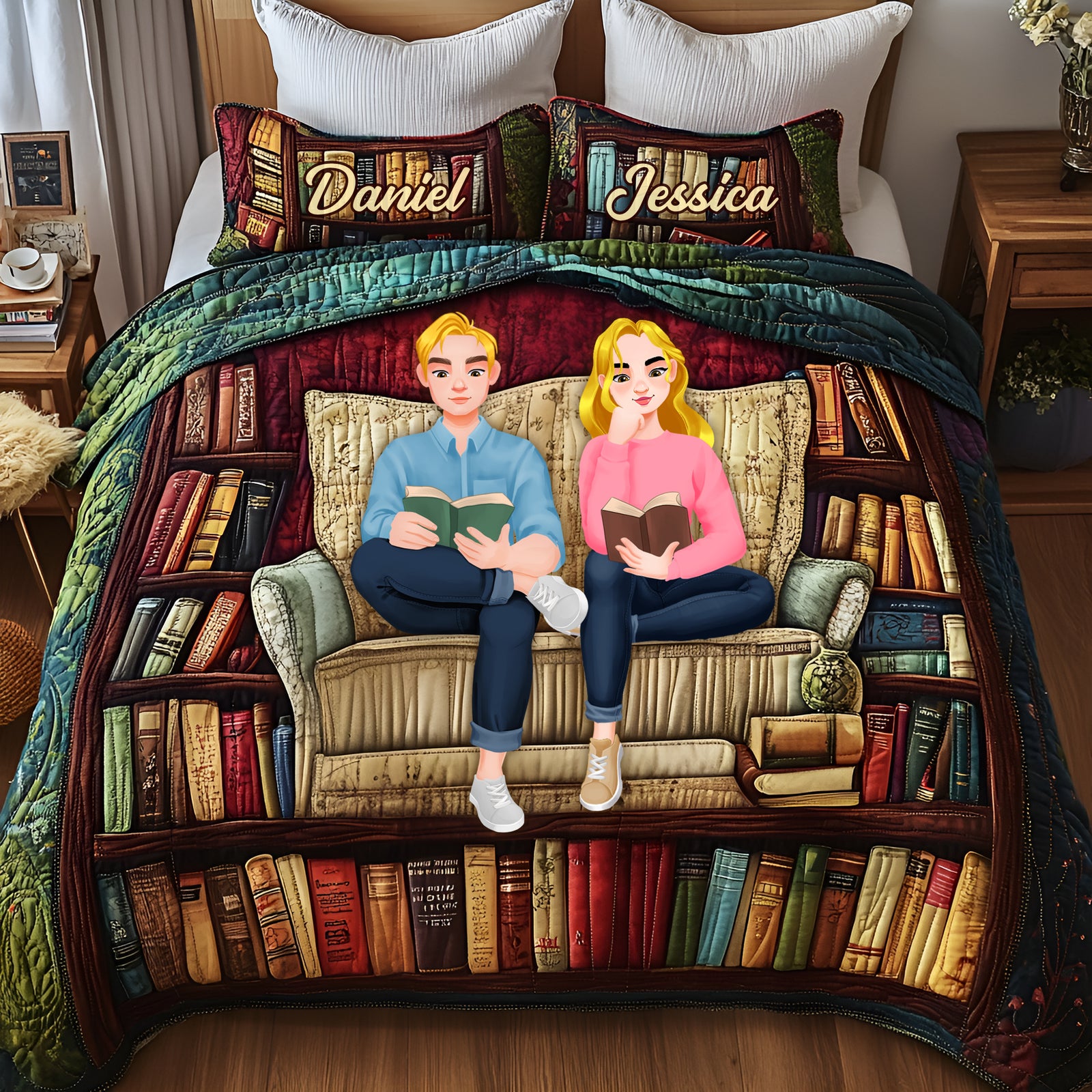 Bookish Couple Quilt Bedding Set Special Line - Personalized Gift For Couple 07TGLU150425 - Blanket - GoDuckee