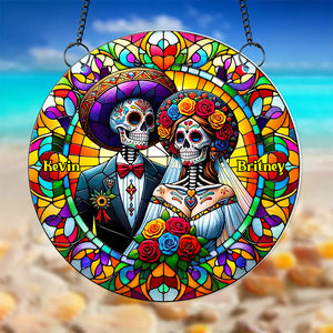 Personalized Gifts For Couple, Boho Skull Couple Acrylic Suncatcher Ornament 03ACDT310824 - Ornament - GoDuckee