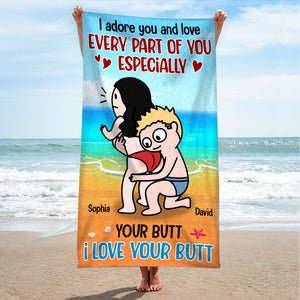 Summer Gift For Couple - TT- I Love Your Butt Funny Couple Personalized Beach Towel - Beach Towel - GoDuckee