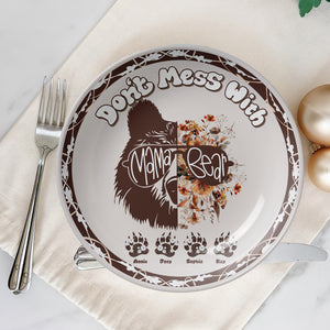 Mama Bear Ceramic Round Plate - Personalized Gift For Mom 02XQLU250325 - Ceramic Round Plate - GoDuckee