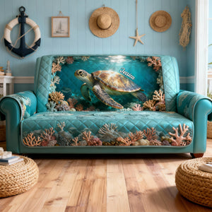 Sea Turtle Quilted Sofa Cover - Personalized Gifts 05KILU050226 - Sofa Cover - GoDuckee
